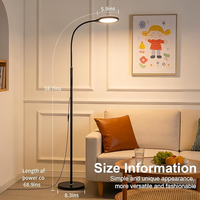 Bright LED Eye-Friendly Floor Lamp with Remote and Touch Dimmer & Adjustable Color Temperature, Smart Gooseneck Standing Light for Living Room,Kids Bedroom, Home Office Desk,Library Study Reading