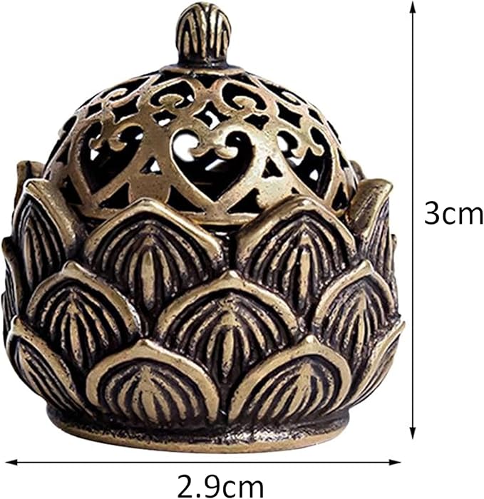 Gold Classic Incense Burner,Mini Lotus Cone Incenses Holder, 2.9 * 3cm Vintage Lotus Flower Shaped Incense Holder for Stick and Cone, Incense Holders