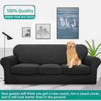 YEMYHOM Latest Checkered 4 Pieces Couch Covers for 3 Cushion Couch High Stretch Thickened Sofa Cover for Dogs Pets Elastic Slipcovers Living Room Furniture Protector (Black), 71"-91"(3 Cushions)