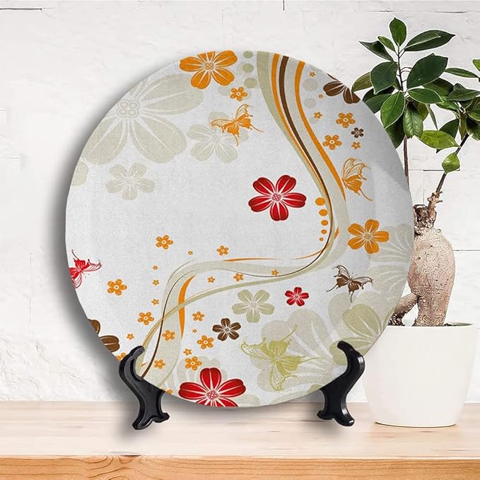 Ceramic Plates, Floral Decorative Ceramic Plates, Swirling Florets Fragrance Botanical Beauty with Wavy, 10 Inch, for Dining, Parties, Wedding, Multicolor