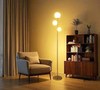 Fiqevs 3 Globe Mid Century Modern Floor Lamp for Living Room, Gold Floor Lamp with Frosted Glass Shade and LED Bulbs, Warm Light Standing Tall Pole Lamp for Bedrooms, Office - Antique Brass