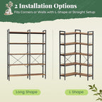Huuger 5 Tier Bookshelf, L Shaped Corner Bookshelf with 10 Open Shelves, 49.4 Inch Straight Wide Bookcase with Metal Frame and Wooden Board, Adjustable Feet, Rustic Brown