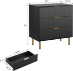 GarveeHome Black Dresser, Modern 3 Drawer Dresser for Bedroom with Gold Handle and Large Drawer, Wood Double Chest of Drawers and Storage Organizer for Living Room, Hallway, Entryway