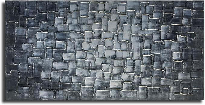 MyArton Large Abstract Silver Square Wall Art Hand Painted Modern Textured Oil Painting on Canvas Ready To Hang 60x30inch