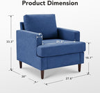 Mid-Century Accent Chair,Modern Linen Fabric Armchair for Living Room,Comfy Upholstered Reading Accent Chairs for Bedroom,Single Sofa Chair with Wood Legs (Blue, 1 Pack)