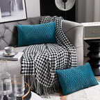Turquoise Throw Pillow Cases 12x20: 2 Pack 12x20 Inch Original Striped Velvet Rectangular Decorative Pillow Covers for Farmhouse Couch