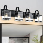Black Vanity Light Bathroom Lighting Fixtures 4 Light Sconces Wall Lighting Mid Century Rustic Vanity Lights with with Glass Shade Porch Cage Wall Lamp for Mirror, Living Room, Bedroom