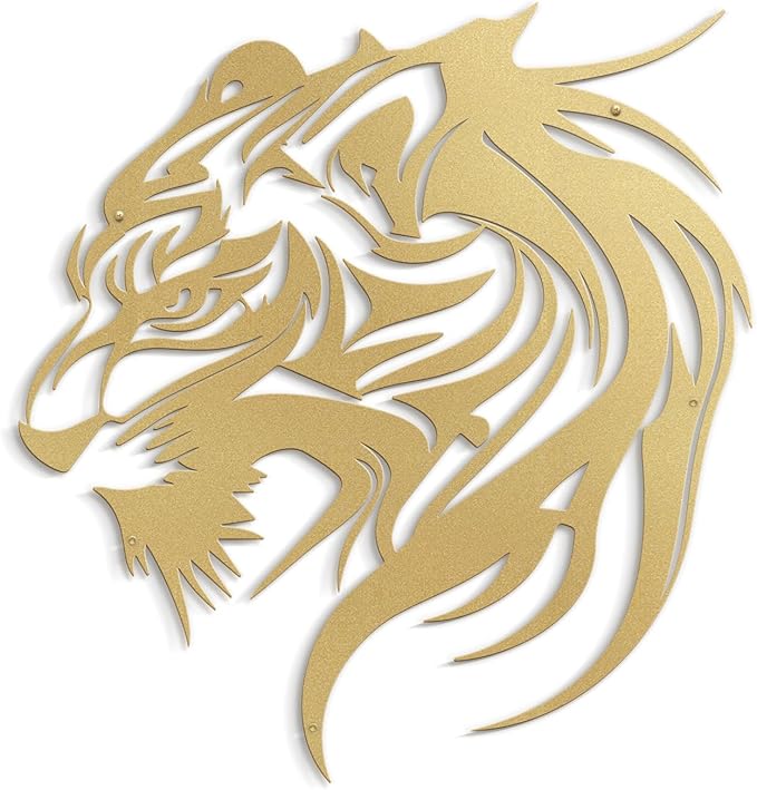 SIGNLEADER Metal Wall Art Decor Lion Minimalist Modern Abstract Wall Sculpture Hangings Home Decoration for Living Room, Bedroom, Bathroom, Kitchen, Outdoor - 18" Gold