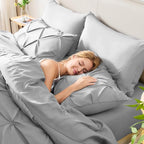 CozyLux Queen Comforter Set Light Grey, 7 Pieces Pintuck Bed in A Bag, Premium Gray Comforter Queen Size, Pinch Pleat Bedding Sets with Comforter, Sheets, Pillowcases & Shams