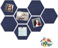 8 Packs Navy Blue Hexagon Felt Pin Board, 12" Bulletin Board with 30 Push Pins, Felt Board for Home Kitchen Office Decor, Self-Adhesive Corkboard Tiles for Walls School Message Photos Memos