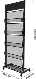 Floor-Standing Magazine Rack, 5-layer Brochure Holder Display Stand with Wheels, High-hardness Metal Literature Rack for Office, Exhibitions, and Any Organization Requiring Information Display