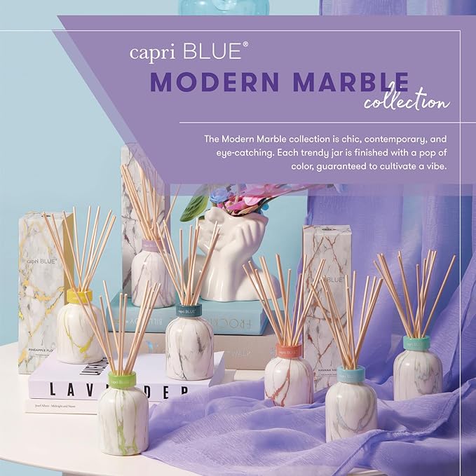 Capri Blue Modern Marble Reed Diffuser Set - Includes Reed Diffuser Sticks, Scented Oil & Glass Bottle - Luxury Scents for Bedroom Decor & Bathroom Air Freshener - Aloha Orchid (5.7 fl oz)