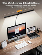 32.8'' Wide Desk Lamp with Clamp for Home Office, Eye-Caring LED Desk Lamp, Dimmable Table Clip Lamp for Dual Screen Computer Monitor, Adjustable Color Lighting Mode Computer Monitor Light
