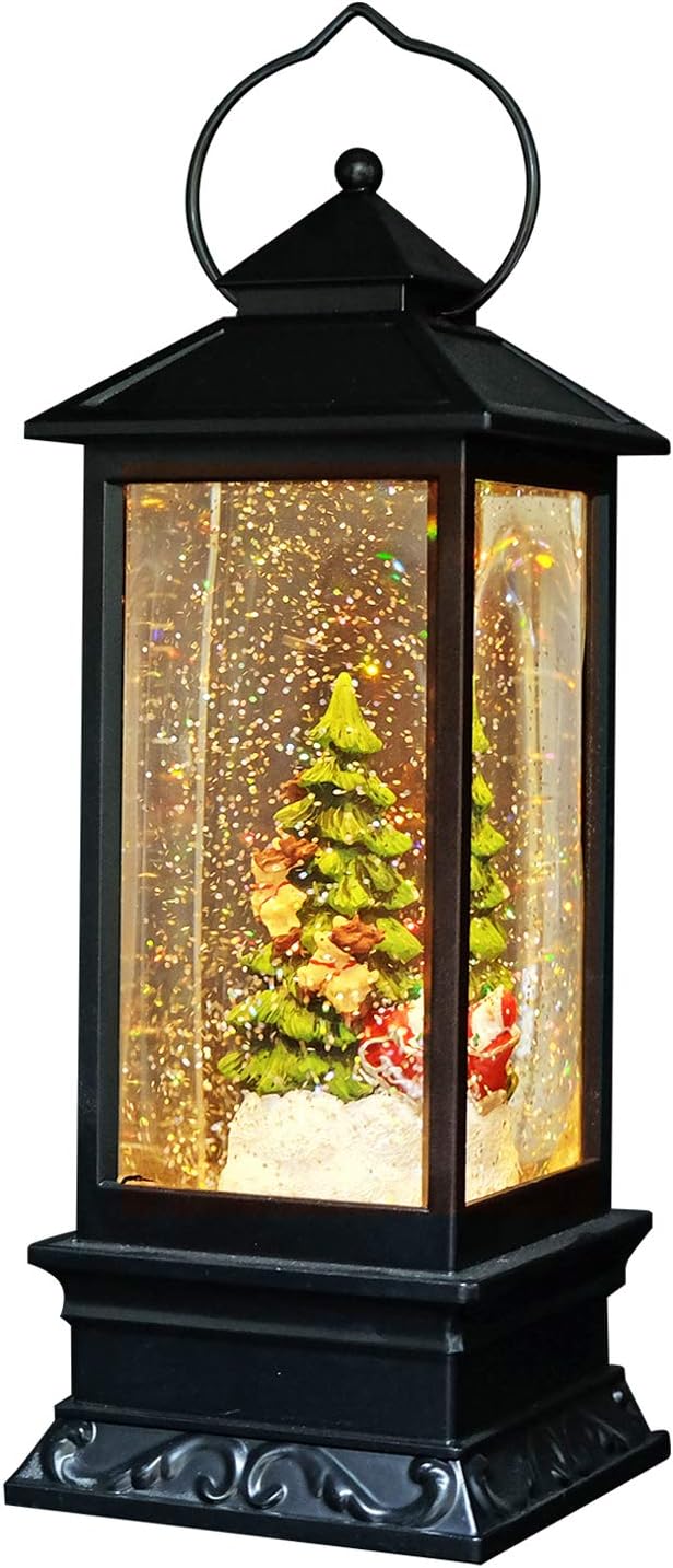 Eldnacele 12" Christmas Musical Snow Globe Lantern USB Lined Batteries Operated Water Glittering Lighted Lantern Santa Claus with 6H Timer Centerpiece (Santa Sleigh)