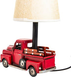 Berfutall-Decorative Rustic Red Vintage Truck USB Table Lamp，Night Light with Burlap Shade, 6.7 x 4.7 x 6.7 inches