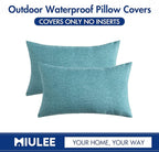 MIULEE Pack of 2 Decorative Outdoor Solid Waterproof Throw Pillow Covers Faux Linen Garden Farmhouse Coastal Cushion Cases for Summer Patio Tent Balcony Couch Sofa 20x12 Inch Turquoise