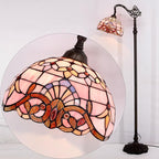 WERFACTORY Tiffany Floor Lamp Pink Baroque Stained Glass Arched Lamp 12X18X64 Inches Gooseneck Adjustable Corner Standing Reading Light Decor Bedroom Living Room S003P Series