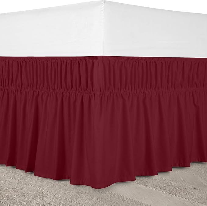Utopia Bedding Full Elastic Bed Ruffle - Easy Wrap Around Ruffle - Microfiber Bed Skirt with Adjustable Elastic Belt 16 Inch Tailored Drop - Hotel Quality Bedskirt, Fade Resistant (Full, Burgundy)