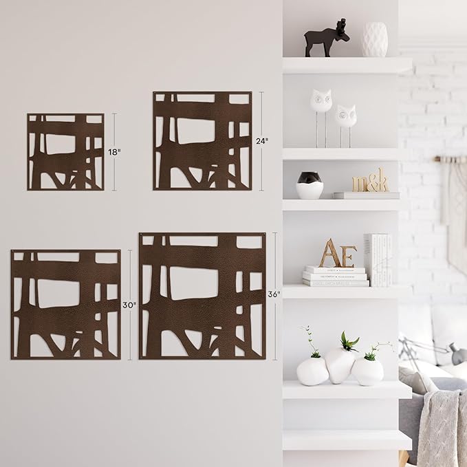 SIGNLEADER Metal Wall Art Decor Abstract Lines Minimalist Modern Abstract Wall Sculpture Hangings Home Decoration for Living Room, Bedroom, Bathroom, Kitchen, Outdoor - 36" Bronze