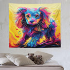 VUMIVI Colorful Cute Dog Tapestry Rainbow-Hued Oil Painting Pet-Themed Abstract Art Print Tapestry Wall Hanging for Living Room Bedroom Dorm Classroom Aesthetic Decor W60xL50in