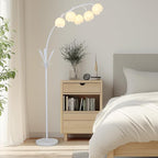 HMVPL White Floral Floor Lamp, Cute Flower Standing Lamp for Bedroom, Modern Tall Lamp with 5 G9 LED Bulbs, Foot Switch, Acrylic Shade, Curved Floor Lamp for Living Room Corner Bedside Kids Home Decor