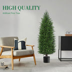 6FT Artificial Topiary Cedar Plants Outdoor, Faux Pine Trees UV Resistant and Potted, 72 Inch Tall Fake Shrubs Evergreen for Front Porch Decor Set of 2