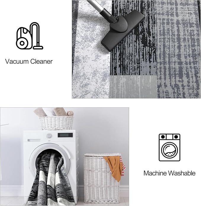 FlyDOIT Modern Geometric Patchwork Area Rug, 4x6 Grey Large Rugs for Living Room, Rockwood Collection Indoor Rugs for Bedroom, Throw Carpet Floor Decor for Entryway Dining Room Office Nursery