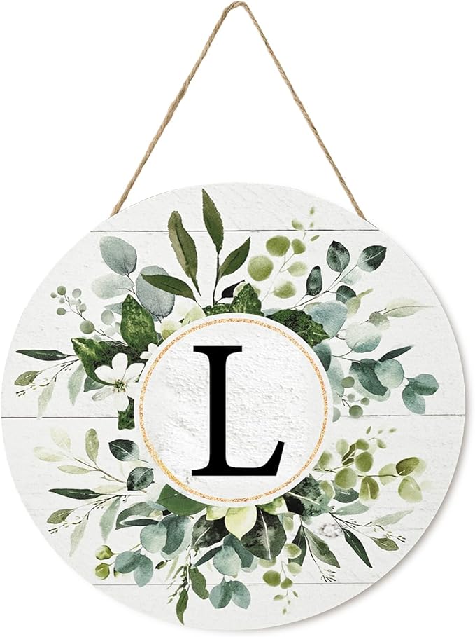 Smile Monogram Letter L Wreaths Wooden Welcome Sign, Family Last Name Initial Front Door Wall Decoration, Floral Spring Summer Porch Rustic Home Kitchen Decor