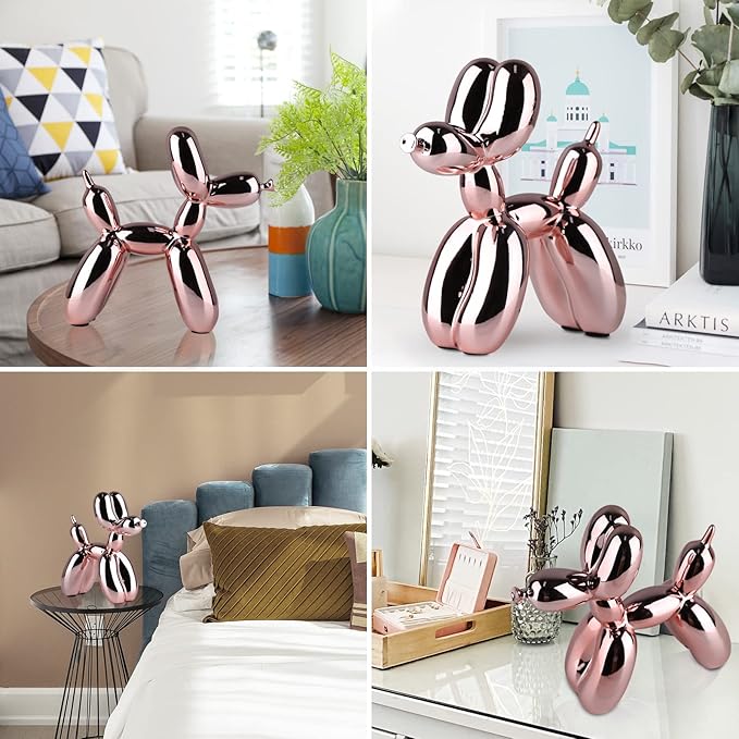 Pink Balloon Dog Decor - Animal, Shelf & Modern Desk Statue - Office Gold Decorations