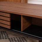 Coffee Table, 40" Modern Coffee Table with Storage and Sliding Door for Living Room, Black and Walnut