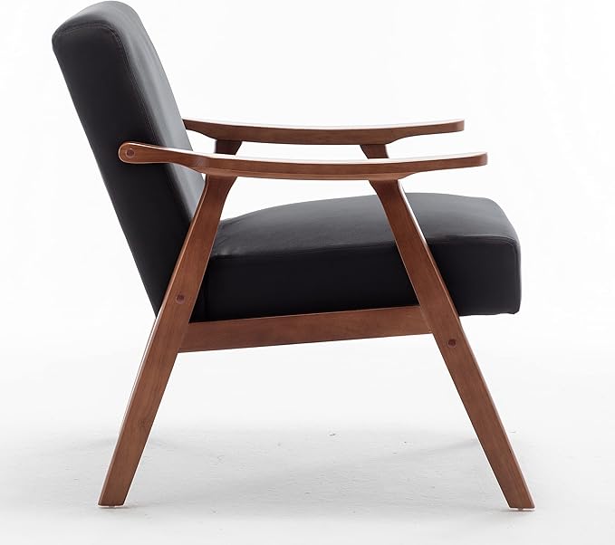 Accent Chair with Microfiber Upholstery and Solid Wood Frame, Classic Mid-Century Modern Living Room Furniture for Extra Seating, Black