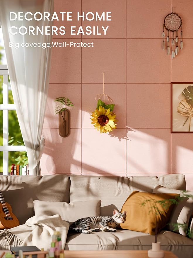 Bumusty Large Cork Board 48" x 36" Alternative - 12 Pack Felt Wall Tiles with 70 Safe Removable Adhesive Tabs, 30 Pushpins, Cork Boards for Walls Pin Board Bulletin Board Office Decor (Pink)