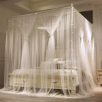 VETHIN 4 Corners Post Princess Bed Canopy Curtain Double Layer Cozy Drape Netting 4 Opening Mosquito Net for Girls & Adults Bedroom Decoration Accessories (Double White, 53" W*78" L*82"*H/(Full))