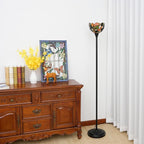 Tiffany Floor Lamp Tochiere Standing Lamp Yellow Grapes Style Stained Glass Floor Light Vintage Tall Pole Uplight Rustic Corner Lamp with Foot Switch for Home Decor Living Room Bedroom