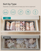 SONGMICS Drawer Organizers, Dresser Divider Organizers, Set of 12, Foldable Fabric Storage Boxes for Socks, Underwear, Bras, Ties, Scarves, Dove Gray URDZ006G02
