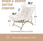 Welnow Accent Lounge Lazy Chair, Comfy Soft Leisure Metal Frame Reading Chair, Upholstered Thick Cushion Seated Recliner Sofa for Living Room, Bedroom, Dorm, Beige