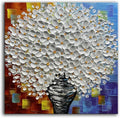 3D White Flower Bouquet Canvas Wall Art, Modern Textured Painting, Colorful Abstract Background, 30x30 inches