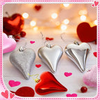 18 Pcs Valentines Tree Heart Ornaments Red Pink Silver Heart Shaped Valentines Tree Decorations 3 Style 3.2" Valentine Ornaments for Christmas Tree Anniversary,Wedding,Party Decoration