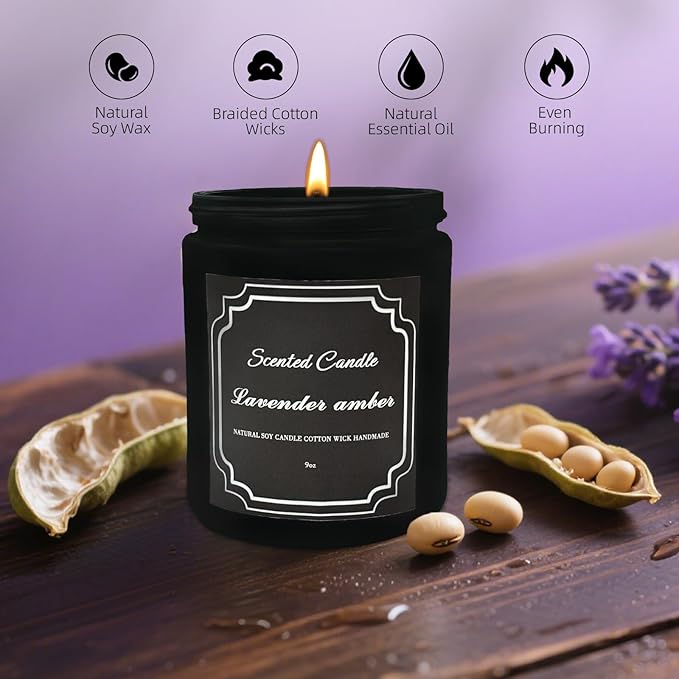 Panoata Lavender Amber Scented Candle – 7oz Soy Wax Candle for Home, Calming & Cozy Aromatherapy Blend, Long-Lasting Clean Burn, Ideal for Relaxation & Mood
