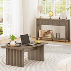 BON AUGURE Fluted Coffee Table, Wood Living Room Tables, Rectangle Coffee Tables for Living Room, Center Table for Home, Office (Greige Oak, 43Inch)