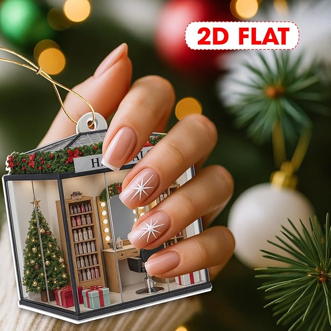 Personalized Hair Salon Christmas Ornament, Custom Acrylic Flat Ornament, Holiday Tree Decor, Gift for Hairdresser, Hairstylist & Beautician