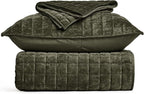 RECYCO Luxury Velvet Quilt Set Twin/Twin XL Size, Lightweight Velvet Comforter Set, Oversized Bedspread Coverlet Quilted Bedding Set, with 1 Matching Pillow Sham, for All Season, Olive Green