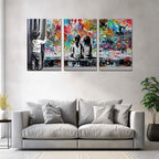 Novatique Banksy Canvas Wall Art Street Graffiti Wall Art Behind the Curtain Print Pictures Modern Cool Painting Pop Art Wall Decor for Living Room Bedroom,24" x 36" x 3pcs