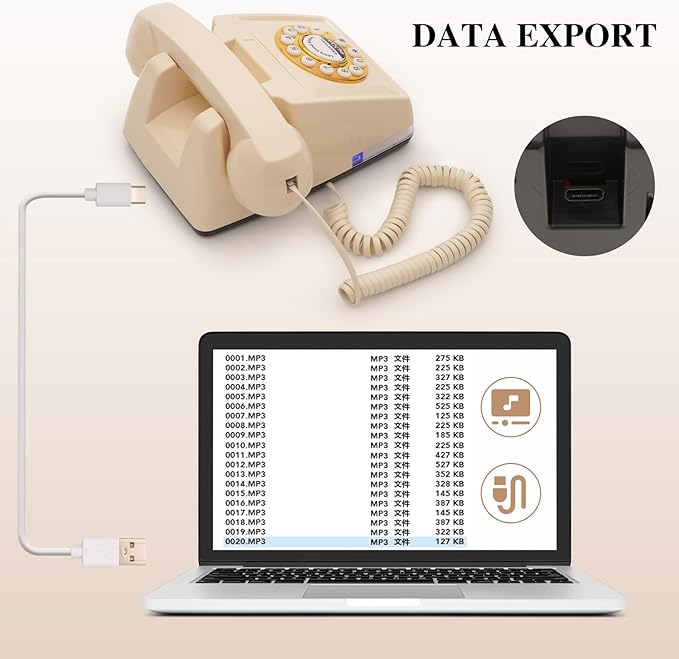 UKBW Audio Guest Book Wedding Phone, 32G Record Customized Audio Message with Guest Book, Retro Style Audio Guestbook for Birthdays Parties Confessions Special Occasions, Beige