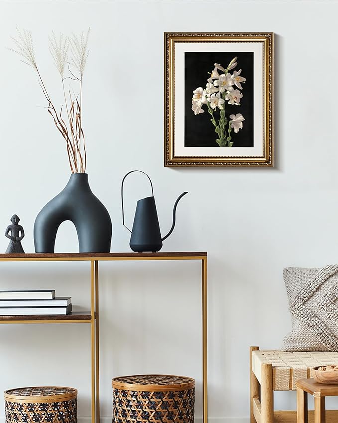 ARPEOTCY Vintage Gold Framed Wall Art Decor, Classic Floral Lily Flower Paintings, Victorian Wall Decor for Living Room Bedroom, Canvas Prints Antique Frame Artwork for Room Decor, 13x16 inch