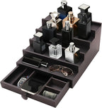 5 Tier Cologne Organizer for Men - Wooden Black Cologne Perfume Display Stand with Drawer and Hidden Compartment, Mens Cologne Holder Shelf for Organizing and Storing