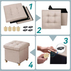 BRIAN & DANY Ottoman with Storage, Small Storage Ottoman for Dorm, Linen Folding Ottoman Foot Stool with Legs for Living Room and Bedroom, 15"x15"x15" - Beige