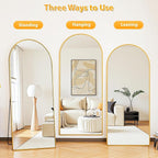 Full Length Mirror, 58"x21" Oversized Floor Mirror Freestanding, Full Body Mirror Floor Standing Mirrors with Stand, Hanging Mounted Mirrors for Bedroom Living Room, Gold, Arched Style