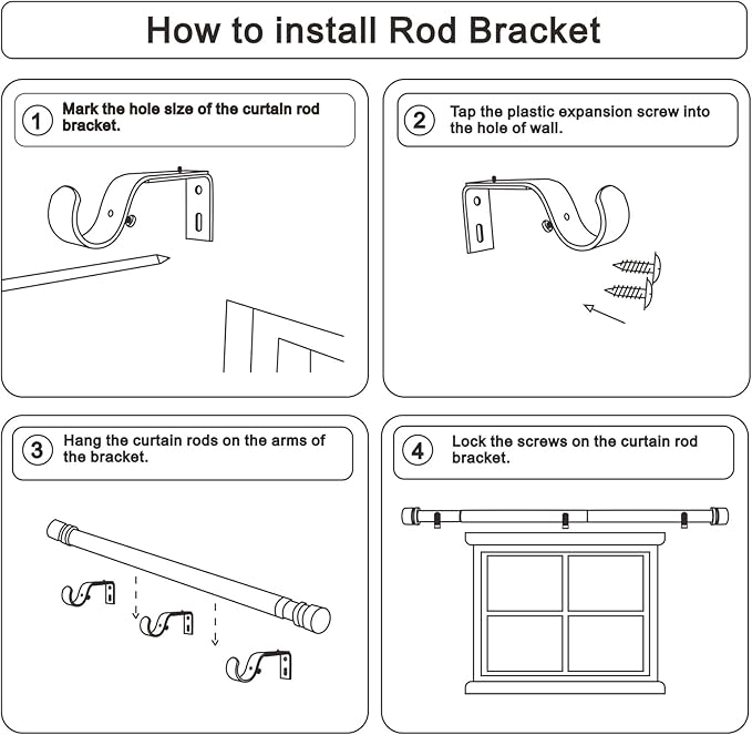 Curtain Rods for Windows 16 to 88 Inches Adjustable Length 1 Inch Diameter Window Curtain Rod with Aluminium Finials, Black