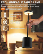 Cordless Table Lamp Set of 2, Rechargeable 5000mAh Battery Powered Outdoor Table Lamps, Portable LED Desk Lamp, 3 Color Dimmable Light for Restaurant, Patio, Bedroom, Bedside Night Lamp(Black)